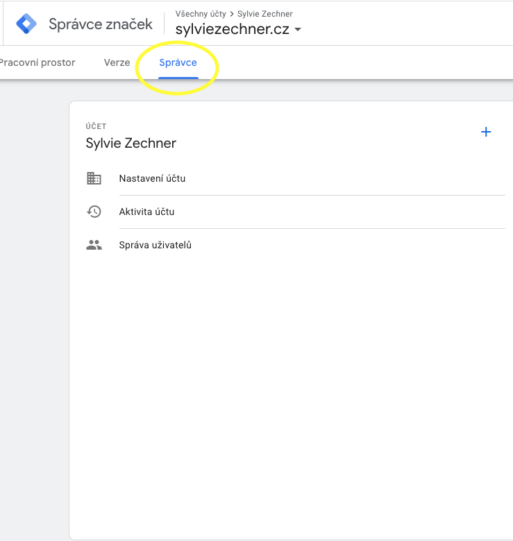 Záložka Správce v Google Tag Manageru
