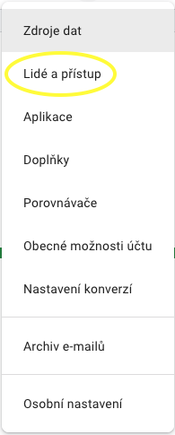 Sekce Lidé a přístup v Merchant Centru