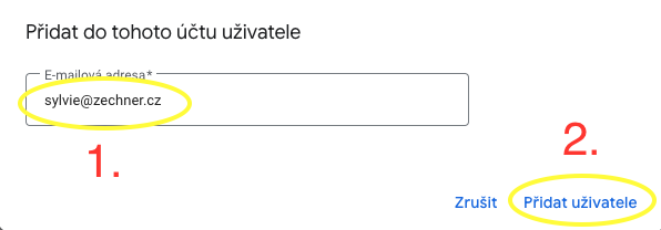 Zadání e-mailu a role administrátora