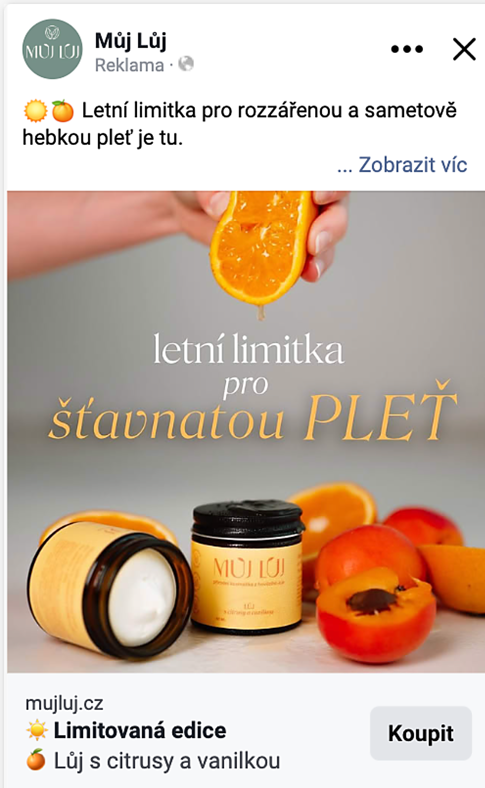 Ukázka reklamní kreativy na Facebooku